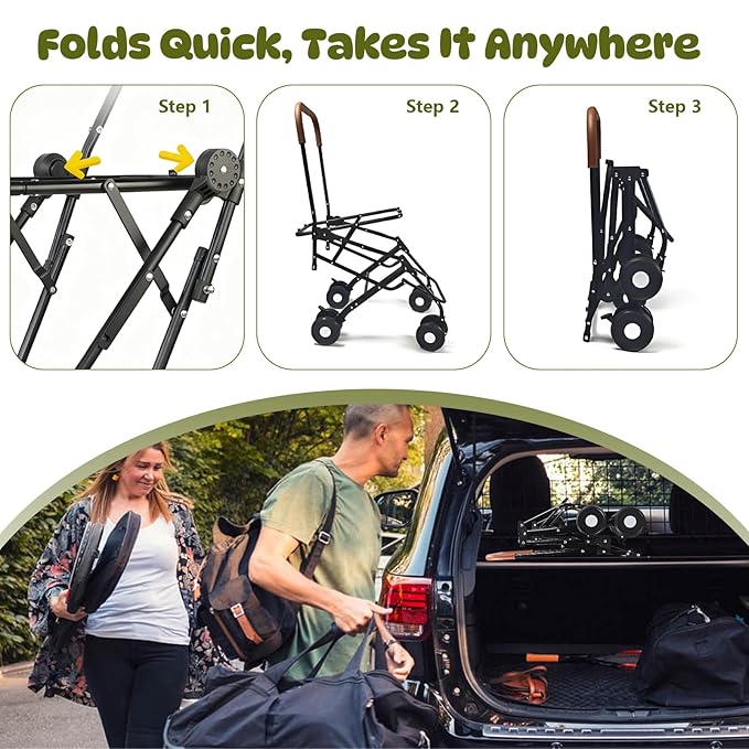 Double Pet Stroller for Dogs and Cats, One-Step Folding Dog Stroller Travel Carriage for Small Medium Dogs Cats, 2 Detachable Carrier Bags, 4 Lockable Wheels (Black)