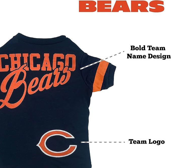 Pets First NFL Chicago Bears Striped Dog & Cat T-Shirt, Small. Football Pet Shirt for NFL Team Fans. New & Updated Fashionable Design, Durable & Cute Sports PET TEE Shirt Outfit (CHI-4146-SM)