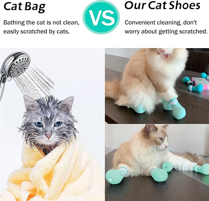Cat Claw Covers - Anti-Scratch Shoes, Adjustable Silicone Paw Protectors for Grooming & Bathing, Prevents Scratching (Green)