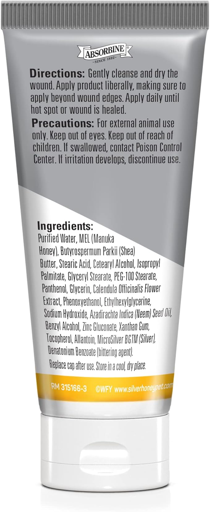 Absorbine Silver Honey Hot Spot & Wound Care Ointment for Dogs, Cats, Small Animals, 2 oz Tube Twin Pack