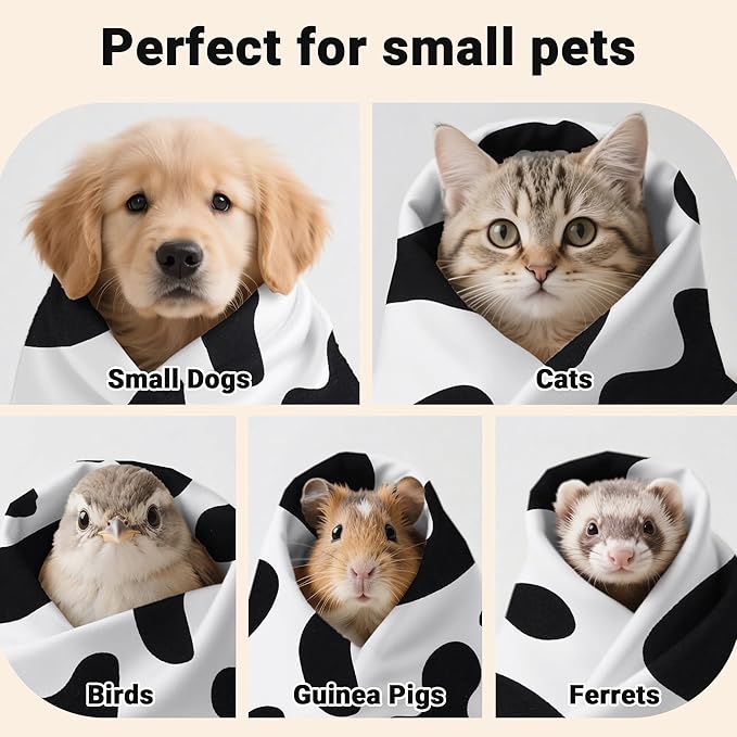 Purrfect Peace Cat Swaddle Wrap – Professional Calming Restraint Bag for Grooming, Nail Trimming & Medicine - Adjustable Cat Restraint for Grooming, Vet Visits (Cow Pattern, S)