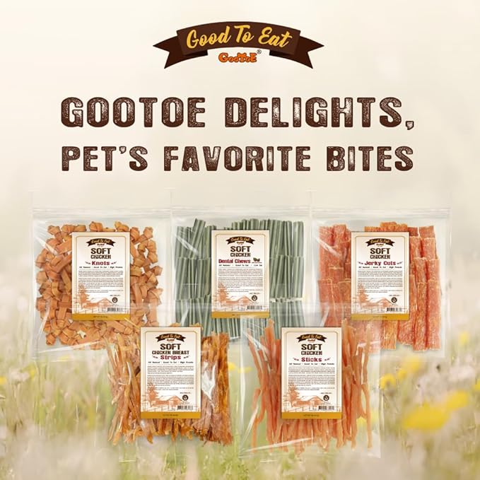 Gootoe Soft Dog Treats, Chicken Jerky - Dog Training Treats; High-Protein, Gluten-Free, Soft Jerky for Dogs, Hypoallergenic, Grain-Free, Chicken Breast Strips, 1 lb (Pack of 3)