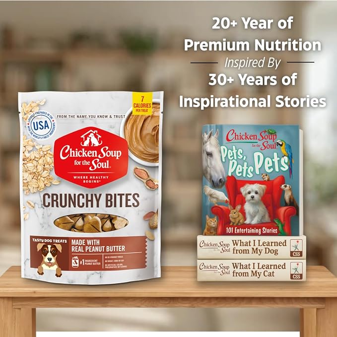 Chicken Soup for the Soul Pet Food - Crunchy Bites Dog Treats- Chicken, Peanut ButterSoy Free, Corn Free, Wheat Free | Dry Dog Food Made with Real Ingredients No Artificial Flavors or Preservatives
