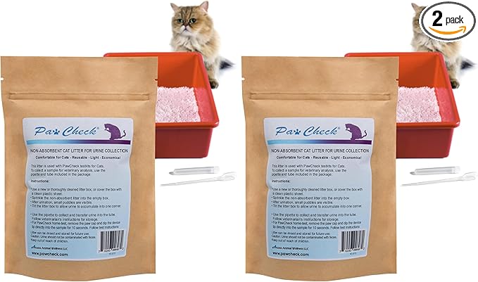 PawCheck Cat Litter for Urine Collection - Reusable and Non-Absorbent Cat Urine Collection Home Kit Intended to Monitor Cat Health (Pack of 2)