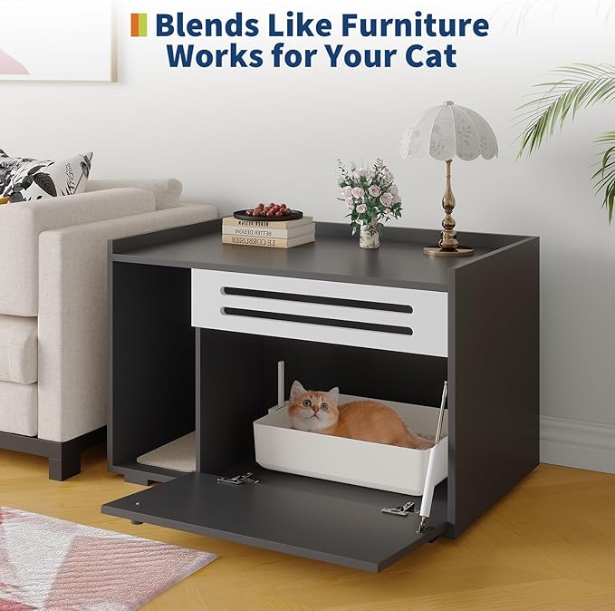 Garvee Cat Litter Box Enclosure Furniture Wooden Hidden Litter Box Cabinet Dog Proof Cat Washroom Kitty House with Vent Door