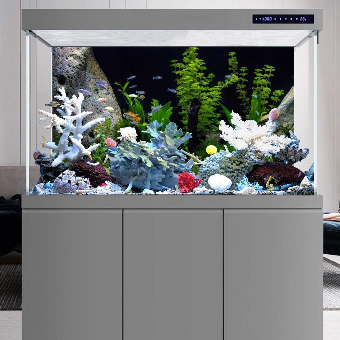 AWERT Vinyl Underwater Aquatic Plant Fish Tank Background Stone River Bed & Lake Aquarium Background 48x24 inches