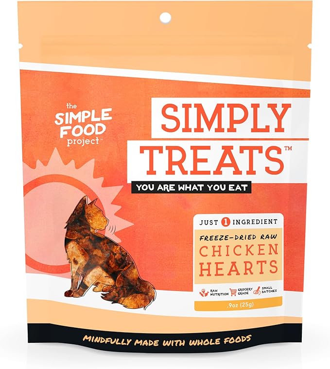 Simple Food Project The Freeze Dried Raw Cat Treats Grain Free, All Natural, with Just 1 Ingredient - Chicken Hearts