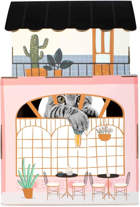 American Cat Club Cat House with Scratcher & Catnip Included - Coffee House