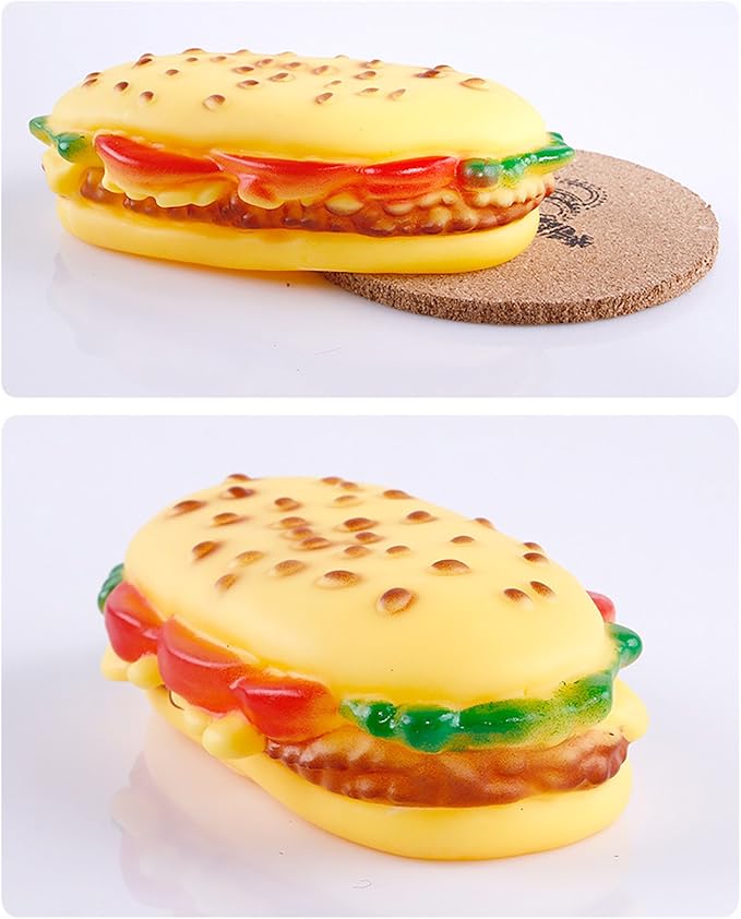 Pet Chew Toy Interactive Dog Food Toy Bite Hamburger 3 Pack Soft Non-Toxic Teeth Cleaning Dog Toys Squeaky for Puppies Small Dogs Cats DT11 Hamburger