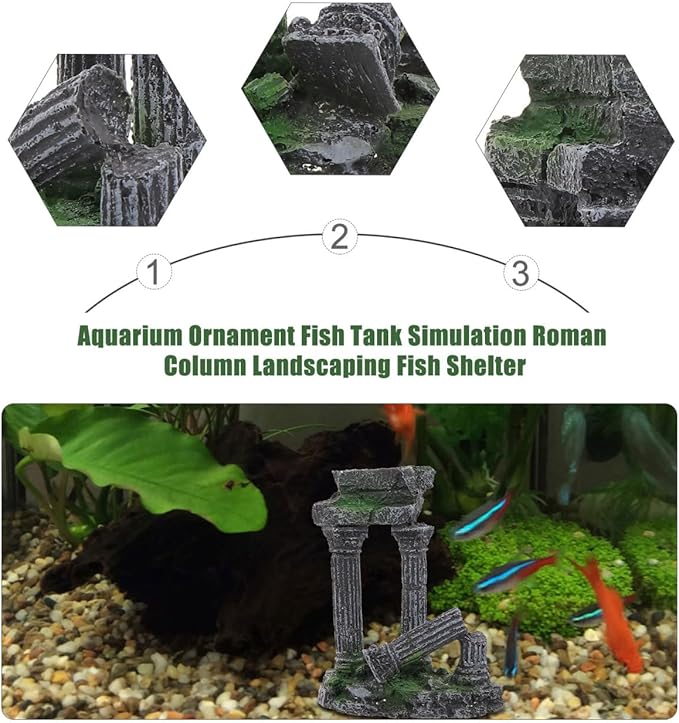 balacoo Roman Column Aquarium Ornament Fish Tank Decoration Resin Fish Shelter 5.31X4.33X2.55 Inch Underwater Hiding Cave for and Reptiles