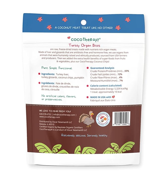 CocoTherapy Organ Bites! Dog and Cat Treat (Turkey + Pumpkin) 3 Oz.