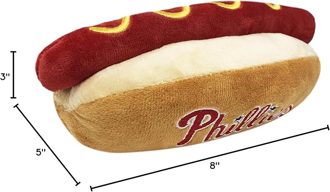 MLB Philadelphia Phillies Plush Dog Toys - Stadium Theme Snacks - Cutest Plush HOT-Dog Toy for Dogs & Cats with Inner Squeaker & Premium Embroidery of Baseball Team Name/Logo