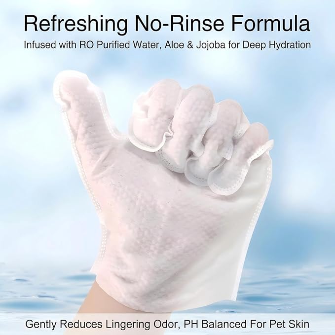 Pet Glove Wipes for Cats & Dogs, No Rinse Deodorizing Cleaning Mittens, Sphynx Cat Supplies, Thickened Hypoallergenic Aloe Vera, Unscented Full Body Grooming, Daily Care & Travel, 18 Count