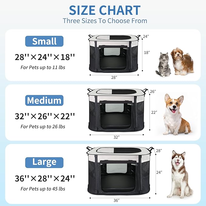 NEZUC Dog Playpen,Pet Playpen,Foldable Cage Kennel for Small Dog Cat,Waterproof Exercise Pen Crate with Removable Bottom,Indoor Outdoor Travel Use with Carrying Case (Black, Medium(32''×26''×22''))