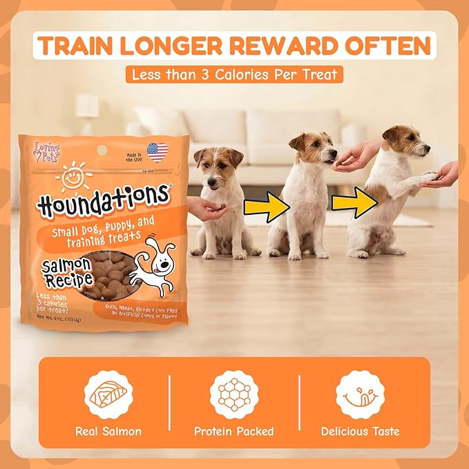 Loving Pets Houndations Salmon Dog Training Treats | All Natural | 2.6 Calories Per Treat | Grain-Free, Wheat-Free, Gluten-Free & Corn-Free | For Small Dogs & Puppies, 4 oz