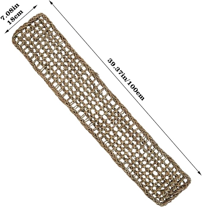 Birds Natural Seagrass Mat Hanging Woven Net Hammock Mat with Hooks Bird Cage Accessories Climbing Rope Ladder Chew Toys for Cockatiel Hamster Guinea Pig Rats Hamster Parakeet (39''x 7'')