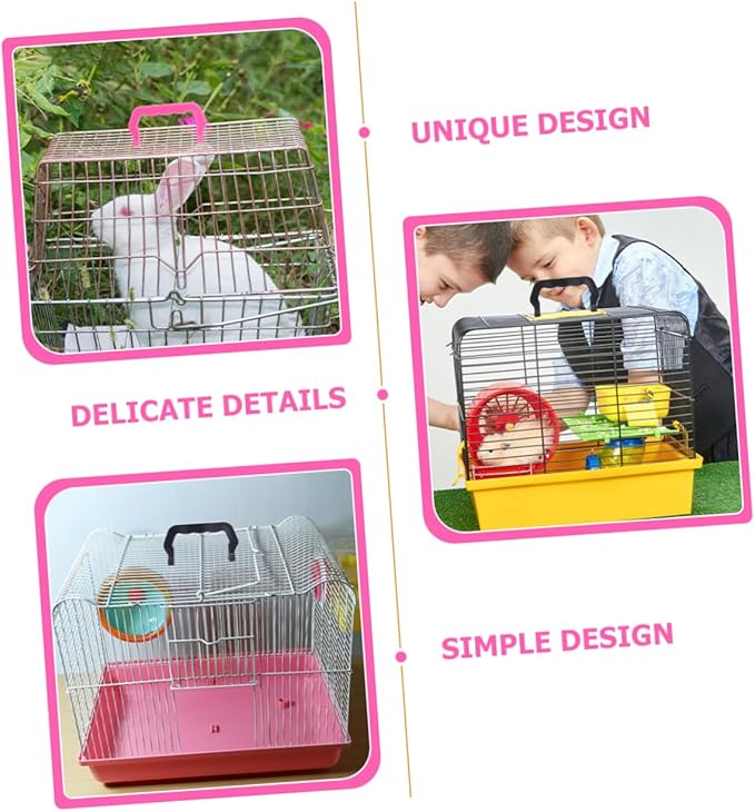 Happyyami 20pcs Pet Cage Handles Set Ergonomic Durable and Portable Birdcage Accessories for Hamsters Easy to Install Multi-use Black and Pink for Safe Transport
