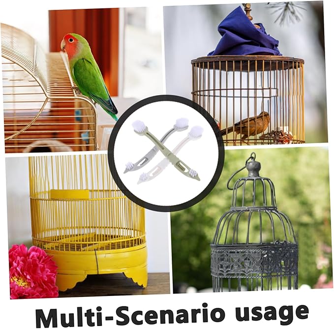 Balacoo 3Pcs Dual Head Bird Cage Cleaning Brush Essential Pet Cage Brush for Small Animals Durable Material Soft Bristles for Gentle Cleaning for Birdcage