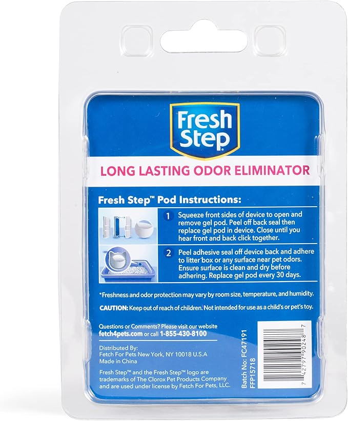 Fresh Step Cat Litter Box Deodorizing Gel Pod, Smart Gel Technology for 30-Day Odor Control, Adhesive Litter Box Deodorizer with Fresh Scent, 1 Device Plus 2 Refills, 0.54 Fl Oz
