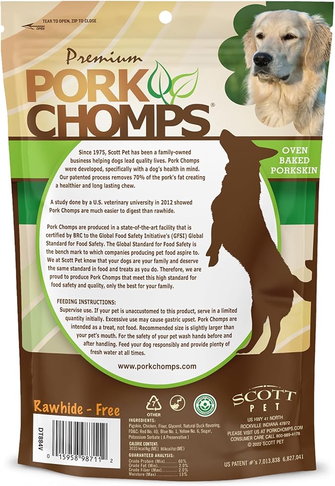 Pork Chomps Premium Meaty Skewers Dog Chews, 6 count - Pork Skin with Chicken & Duck - Long-Lasting Treats for Dogs - High Protein, Rawhide-Free, Low Fat, Healthy & Delicious, 3.98 oz (1 Pack)