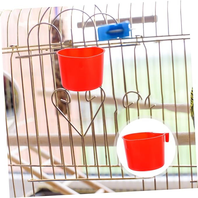Toyvian 4pcs Hanging Cage Bowls for Small Animals Thickened Plastic Feeding Cups for Birds Rabbits and More Convenient Hanging Design Easy Installation Red