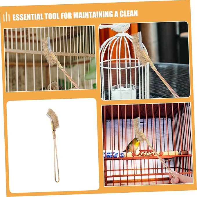 ORFOFE 1set Bird Cage Cleaning Brush Set with Bristles for Pet Cages and Design Versatile Tool for Bird Droppings and Small Animal Waste Includes Brush Handle and Curved