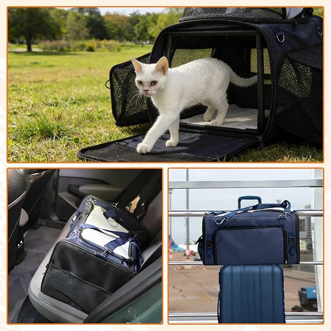 3-Sided Expandable Pet Cat Carrier with Wheels & Hammock, 24-Inch Soft-Sided Portable Rolling Pet Carrier for Large Cats, Medium & Small Dogs, Detachable for Travel, Camping, Outdoor Walks