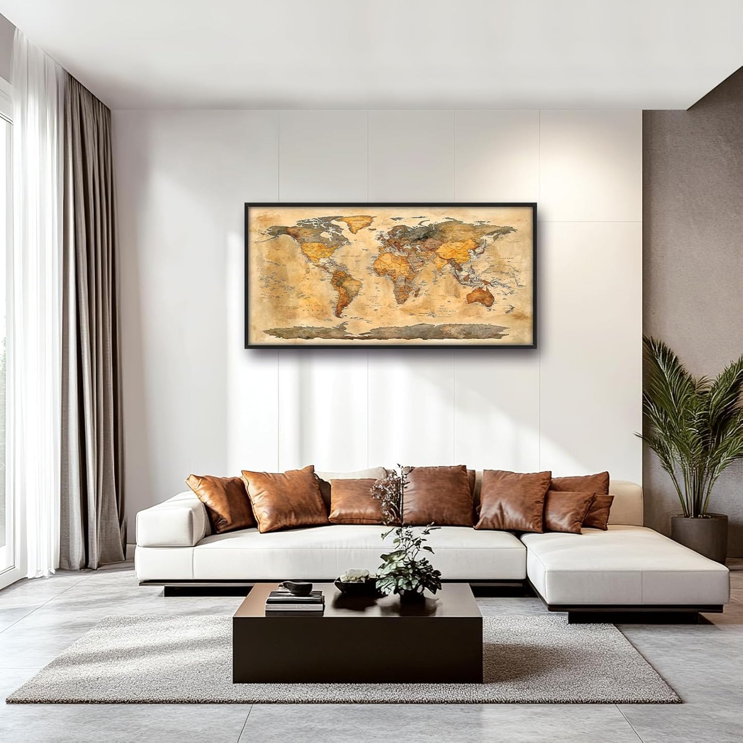 Extra Large World Map Framed Wall Art for Living Room,Oversized Vintage Map of The World Pictures Wall Decor,Canvas Print Painting Modern Artwork Bedroom Office Bathroom 60L" x 30W"