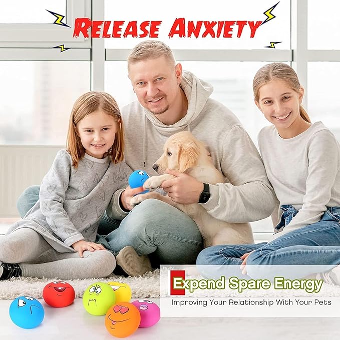 Squeaky Dog Toys Latex Rubber Soft Dog Squeaky Toys Squeaky Chewing Teething Fetching Dog Balls Puppy Toys Gifts for Pets Medium Small Dogs Cat 6Pcs/Set