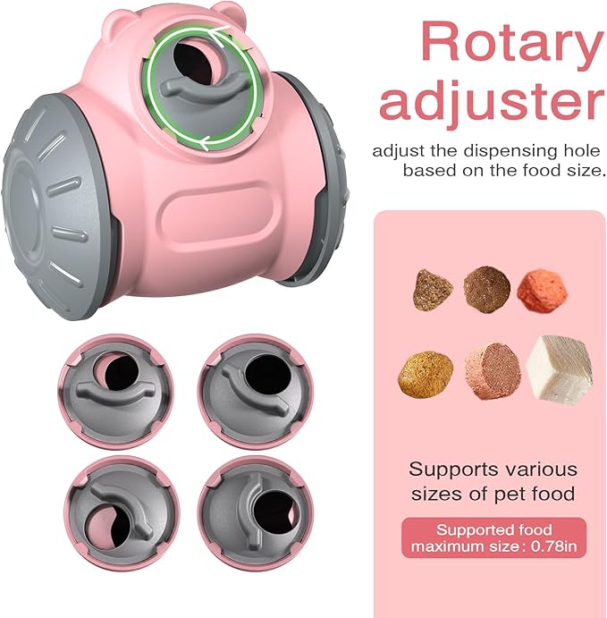 2026 Interactive Dog Dispenser Toy - Premium Food for Smart Dogs - Adjustable Food Puzzle for Small Medium and Large Dogs for Large/Medium/Small Aggressive Chewers Breed Pet Cat Color Pink