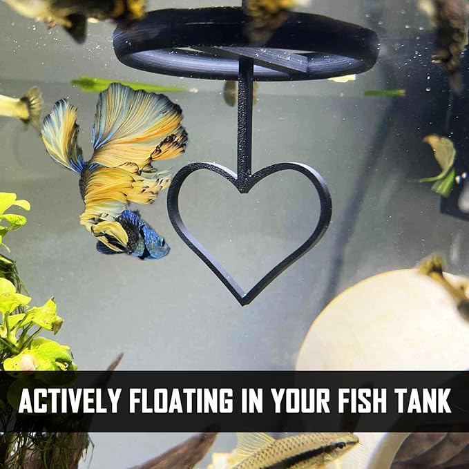 Floating Heart Betta Training Ring, Heart Active Betta Training Ring, Floating Feeder, Enrichment Toys for Aquarium Decor, Pink, 3.8in x 3.7in (Black, Pack of 2)