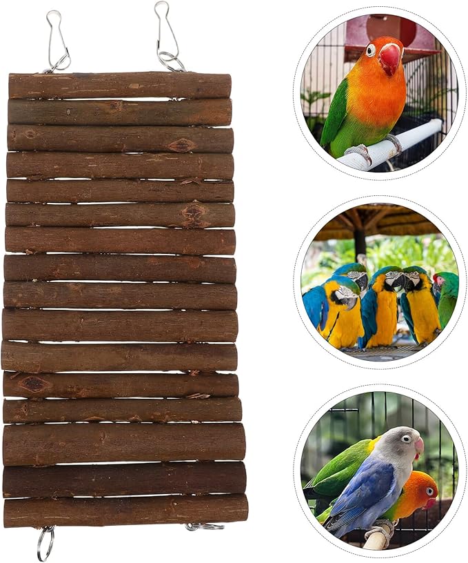 Mipcase Wooden Parrot Swing Bird Tunnel with Hanging Hook, Natural Wood Interactive Cage for Small Parrots and Birds, Small Size Climbing Chew for Birdcage Accessories