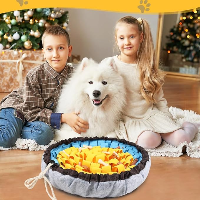 SZEE Snuffle Mat for Dogs, Adjustable Sniffing Mat for Smell Training and Slow Eating, Dog Snuffle Pad for Mental Stimulation and Enrichment, Interactive Toys for Pets (Yellow and Blue)