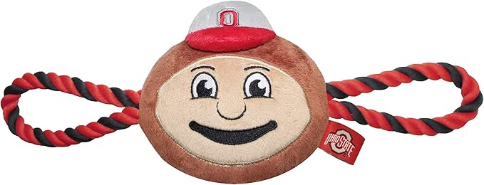 Pets First NCAA Ohio Buckeyes Nylon Mascot Dog Toy with Tough Dog Ropes & Inner Squeaker in Bright Team Colors