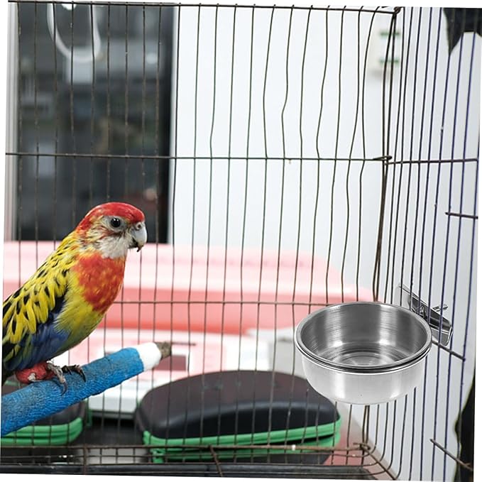 POPETPOP 3pcs Stainless Steel Bird Feeding Cups for Parrots Washable Hanging Food and Water Basins for Bird Cages Pet Supplies Easy Installation
