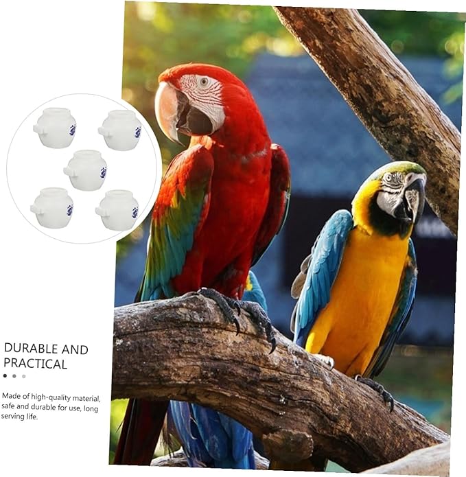 TOYANDONA 5pcs Large Round Parrot Food Bowls Set, Ceramic Style Bird Feeding Cups for Cage, Bird Cage Feeder Water Dish Containers for Parrots, Macaws, Parakeets, and Budgies