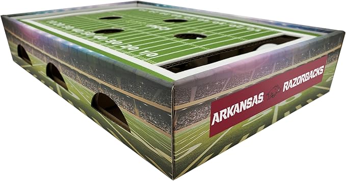 Pets First NCAA Arkansas Razorbacks Cat Scratcher Box, Game Day Cat Toy, NCAA Football Field Designed Cat Scratcher and Lounge, Stimulating Cat Game