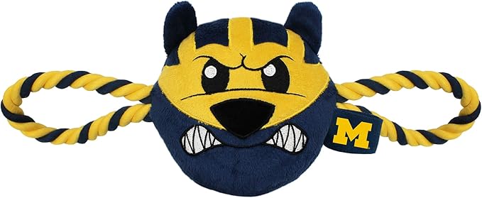 Pets First NCAA Michigan Wolverines Nylon Mascot Dog Toy with Tough Dog Ropes & Inner Squeaker in Bright Team Colors