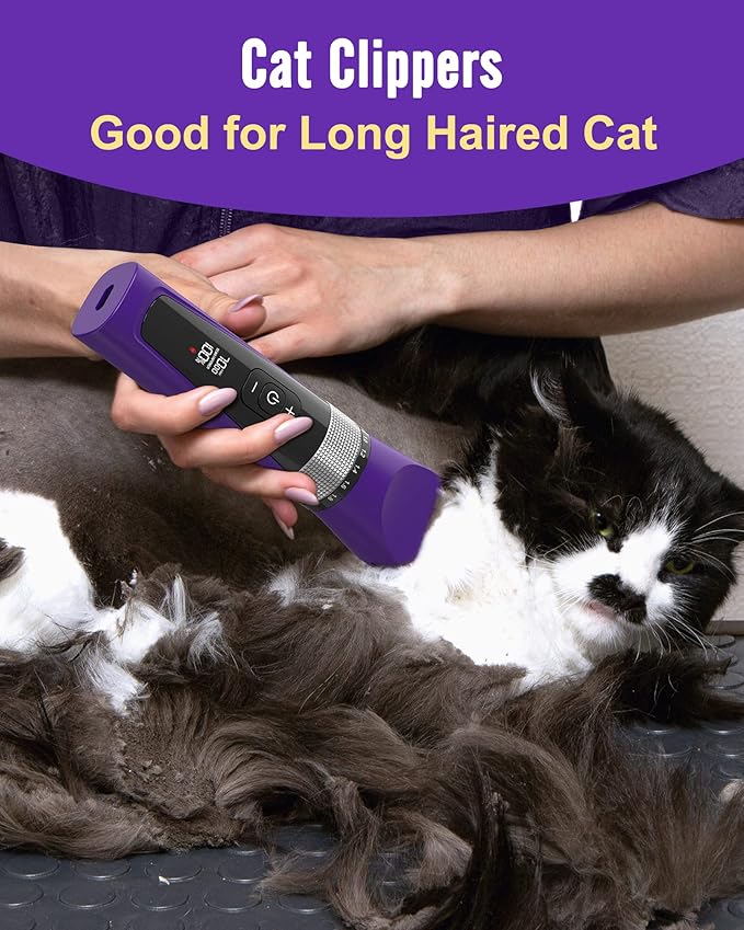 oneisall Cat Clippers for Matted Hair, 5-Speed Low Noise Cat Grooming Kit with 6-in-1 Adjustable Blade, Waterproof Cat Trimmer for Long Hair, Cat Shaver with Guard Combs for Dogs Cats Animals
