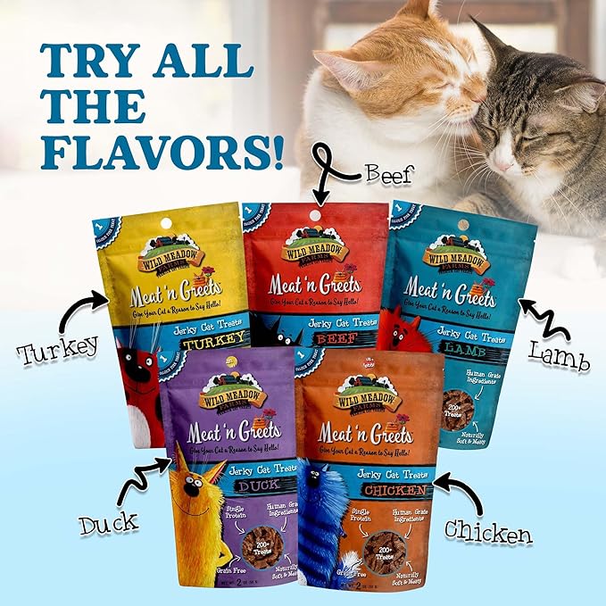 Cat Treats - Meat 'N Greets - Soft Jerky Treats with Real Meat, High Protein, Grain-Free, Perfect for Training & Rewarding, All Natural Snacks for Cats - Lamb Flavor