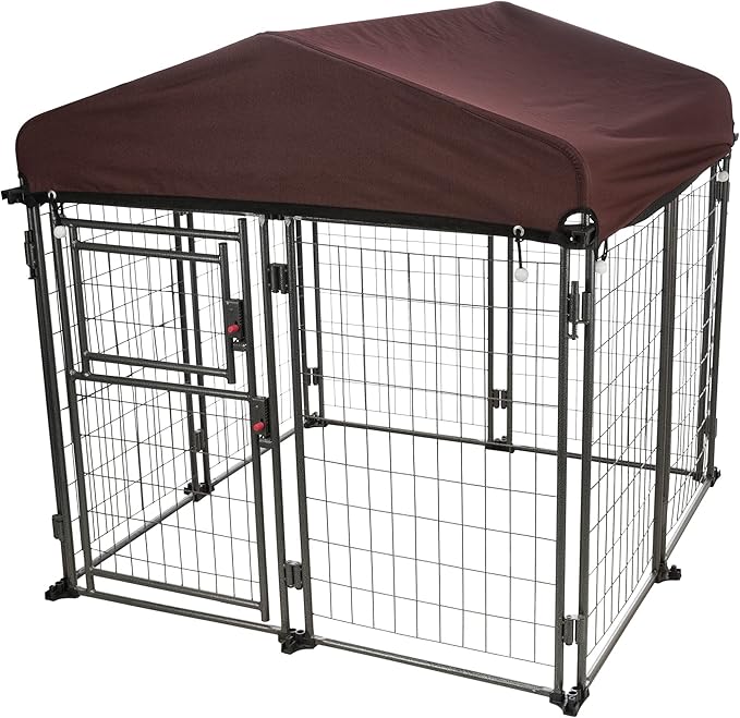 TRIXIE Deluxe Outdoor Dog Kennel with Cover, Portable and Expandable, Heavy Duty, Kennel System, Lockable, Foldable, Easy to Store, Medium