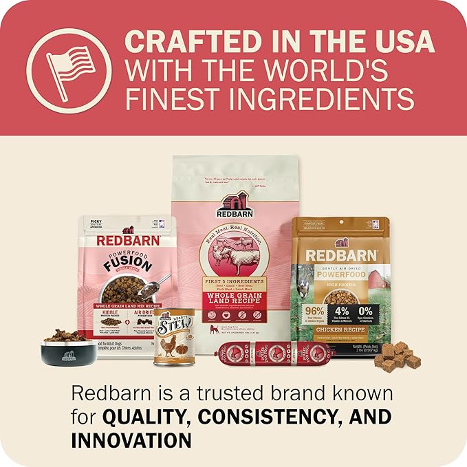 Redbarn Powerfood Fusion Air Dried Kibble Blend – Whole Grain Land Beef Lamb Recipe – Made in USA Adult Dry Dog Food with Superfoods, Prebiotics, Postbiotics - 3.5lb Bag