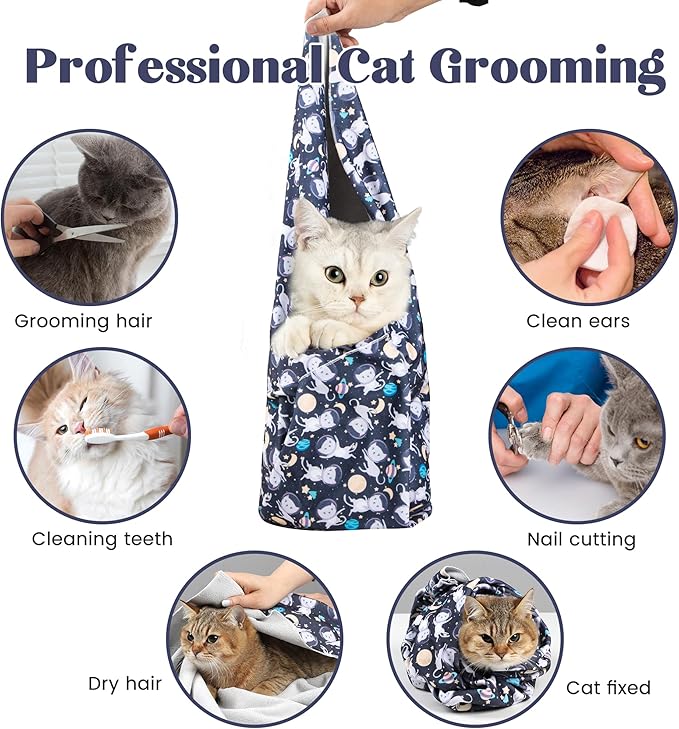 21.7'' Cat Wrap for Cutting Nails, Cat Restraint for Nail Clipping, Cat Swaddle Wrap for Adult Cats, Cat Burrito Wrap Can Be Applied to Cat Nail Trimming, Large, Within 6lbs