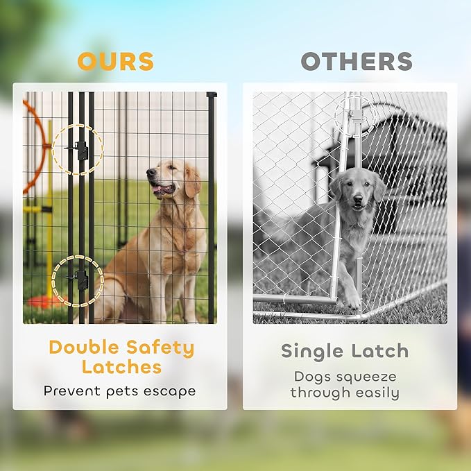 PawHut Outdoor Dog Kennel with Roof, 4' x 4' x 6' Heavy Duty Welded Wire Dog Playpen Enclosure with Escape-Proof Lock, UV-Resistant & Waterproof Cover, for Medium Dogs, Chickens, Ducks, Silver