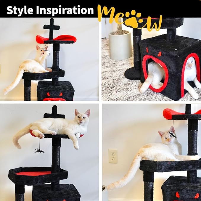 DWVO Gothic Halloween Cat Tree: 38.5in Tower with Coffin Bed, Top Perch, Spacious Condos, Spider Playthings for Indoor Cats Kittens