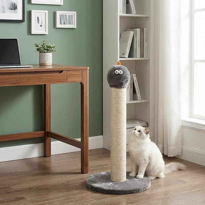 Cat Scratching Post for Small Space, 22'' Scratching Posts for Indoor Cats Adults, Extra Wide 13.4" Stable Base & Natural Sisal, Cute Cat Scratching Post with Short Plush Fabric for Large Cats, Grey