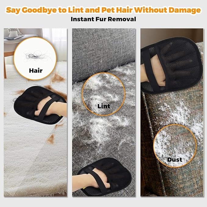 Pet Hair Removal Glove for Cats and Dogs,Newly Upgraded Reusable Effortless & Efficient Electrostatic Pet Hair Grooming Tool for Laundry & Clothing,Couch,Carpet,Car Seat,Five-Finger Design Large Size