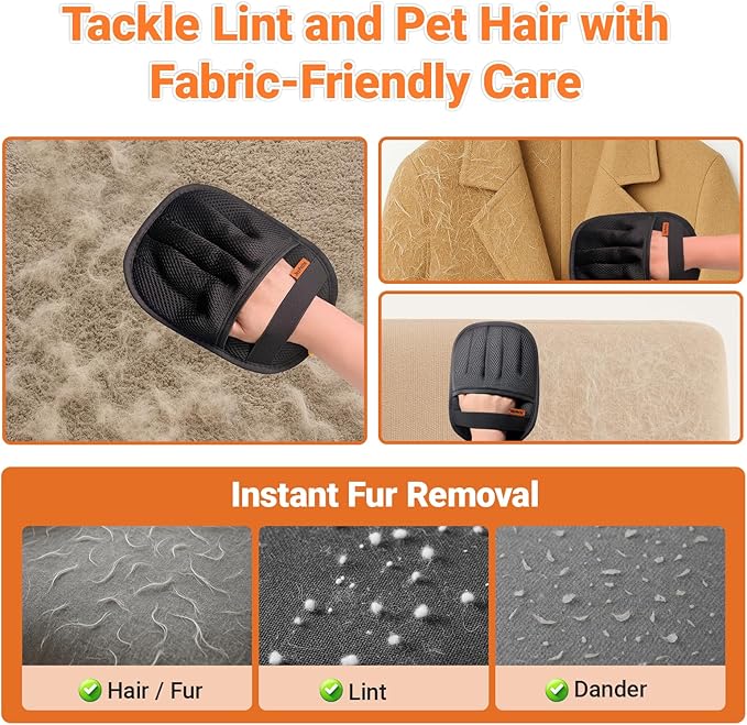 Premium Magic Brush Pet Hair Removal Gloves (1pcs) - Reusable & Washable 5-Finger Design for Furniture, Car Seats, Carpet, Laundry - for Surfaces, Not Pet Grooming