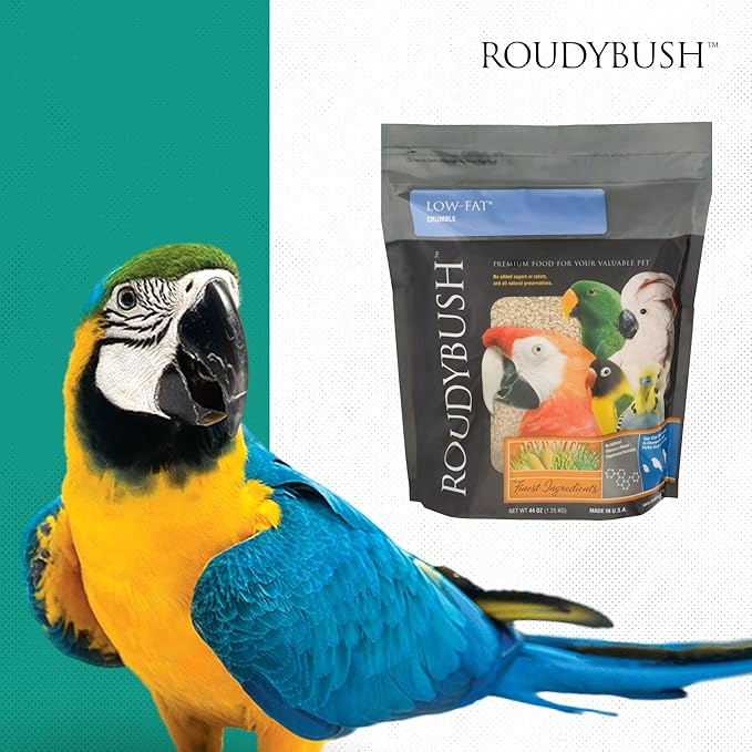 RoudyBush Low Fat Food for Adult Birds & Chicks - Scientifically Formulated Bird Feed, Bird Food Pellets w/Corn, Wheat, Soy & More - Nutritious & Healthy Feed for Birds (Crumble, 44oz)