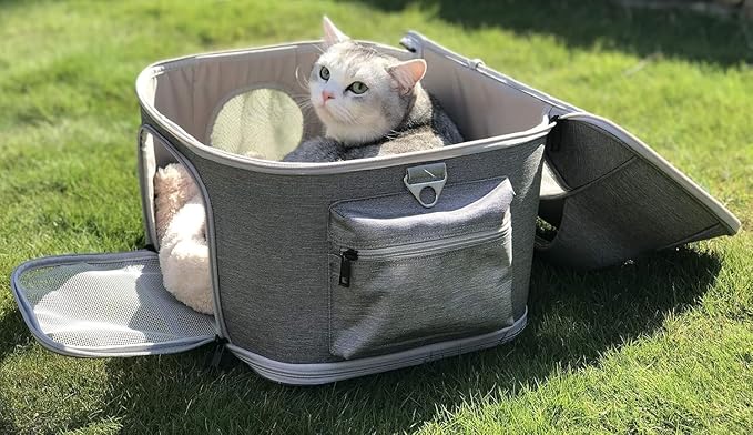 Large Fat Cat Carrier Fit up to 20 Pounds, Small Puppy Pet Travel Carrier, Car Seat Secure and Collapsible Soft Side Carrier Airline Approved Under Seat